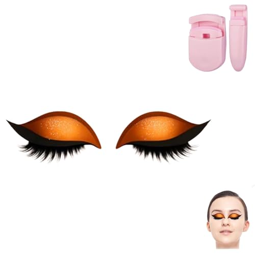 Repairig Lazy Eye Shadow Eyelash Patch, Eyeshadow Eyelashes Makeup Stickers, Lazy Eyelash Stickers, 2-in-1 Reusable Ey𝐞 Makeup Sticker𝐬 with False Lashes & Shadow, For All Eye Shapes (Orange/1Pcs) von Generisch