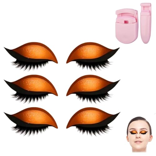 Repairig Lazy Eye Shadow Eyelash Patch, Eyeshadow Eyelashes Makeup Stickers, Lazy Eyelash Stickers, 2-in-1 Reusable Ey𝐞 Makeup Sticker𝐬 with False Lashes & Shadow, For All Eye Shapes (Orange/3Pcs) von Generisch