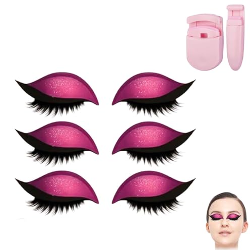 Repairig Lazy Eye Shadow Eyelash Patch, Eyeshadow Eyelashes Makeup Stickers, Lazy Eyelash Stickers, 2-in-1 Reusable Ey𝐞 Makeup Sticker𝐬 with False Lashes & Shadow, For All Eye Shapes (Pink/3Pcs) von Generisch