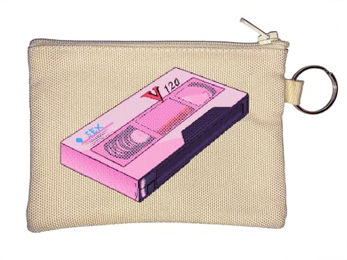 Retro 8 Bit VHS Tape Vaporwave Ästhetischer Schlüsselanhänger Münzbörse Beige von Generisch