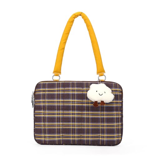 Retro Damen Messenger Bag Verschleißfeste Computertasche Große Kapazität Bürotasche Geeignet für Büro Pendeln und Arbeitstreffen, Gelb + Anhänger, 29*13.5*24cm/ 11.41*5.31*9.44in von Generisch