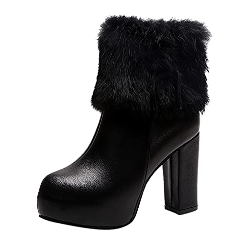 Retro Damenstiefel Mit ReißVerschluss Kurze Atmungsaktive Stiefeletten für Frauen Modische Chunky Blockabsatz Schuhe, Damen Comfort Langschaft Stiefel, Klassische Elegante Gummistiefel von Generisch