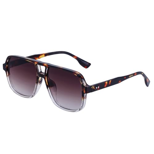 Retro Double Bridges Women Gradient Sunglasses Shades UV400 Rivets Decoration Men Sun Glasses(Leopard Tea Gradient) von Generisch