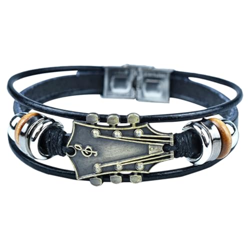 Retro-Gitarrenarmband aus Kunstleder mit Edelstahlverschluss, Rockschmuck für Musikbegeisterte, Accessoire für Männer und Frauen Armband Für plus Größe (Bronze, One Size) von Generisch
