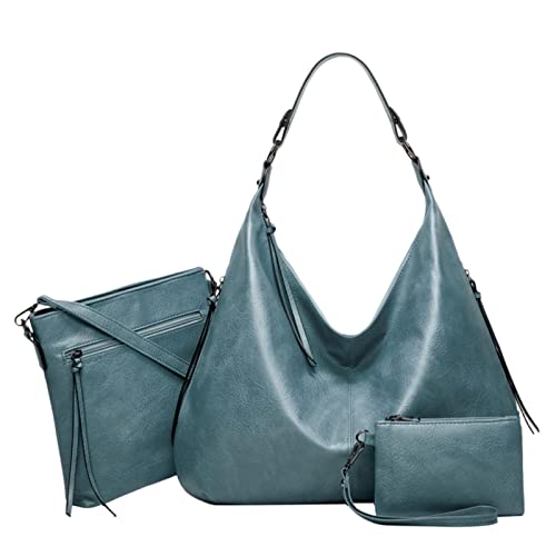 Retro Handtasche Mutter dreiteiliges Set einzelne Umhängetasche Messenger Bag Handtasche Pu Lady Bag uzierte Taschen (Blue, One Size) von Generisch