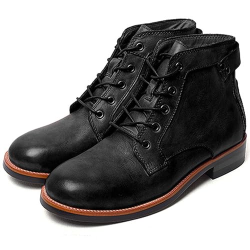 Retro Motorradstiefel Herren - Braune Vintage Biker Stiefel aus Gegerbtem Leder, Robust Arbeitsstiefel & Schnürstiefel im Vintage-Stil für Jeans(Black,42 EU) von Generisch
