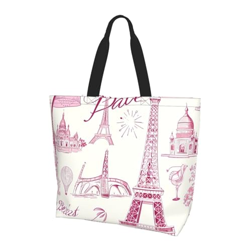 Retro Paris Tote Bag Damen Schulterhandtaschen Eiffelturm Einkaufstaschen Wasserabweisend Große Handtasche mit Innentasche für Arbeit Reise Schule von Generisch