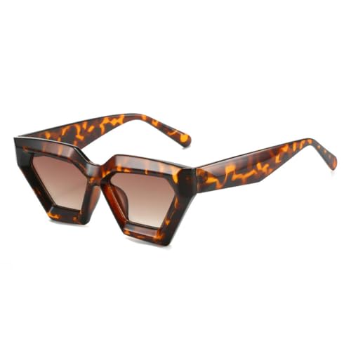 Retro Polygon Cat Eye Sunglasses Women Gradient Shades UV400 Trending Men Unique Sun Glasses(Leopard Tea Gradient) von Generisch