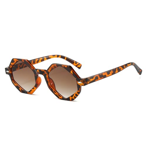 Retro Polygon Sunglasses Women Gradient Eyewear Shades UV400 Men Rivets Sun Glasses(Leopard Tea Gradient) von Generisch