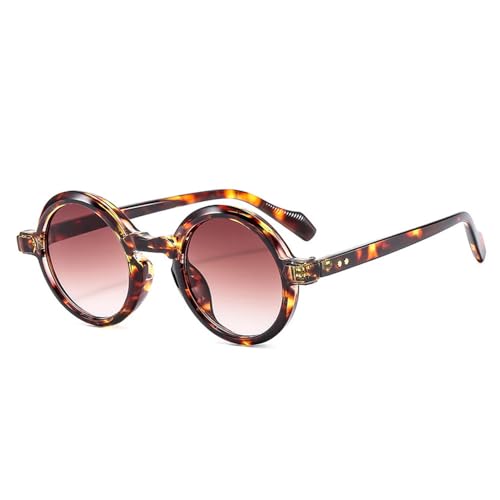 Retro Round Punk Women Sunglasses Double Color Gradient Shades UV400 Men Rivets Sun Glasses(Leopard Tea Gradient) von Generisch