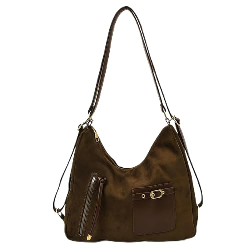 Retro-Schultertasche aus Wildlederimitat, großes Fassungsvermögen, stilvolle Achseltasche, einfarbig, elegante Handtasche, Reisen, Date, Arbeitsrucksack, grün, 13.39x4.53x12.99inch von Generisch