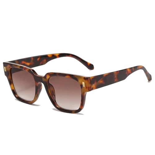 Retro Sunglasses Women Clear Gradient Shades UV400 Men Punk Rivets Sun Glasses(Leopard Tea Gradient) von Generisch