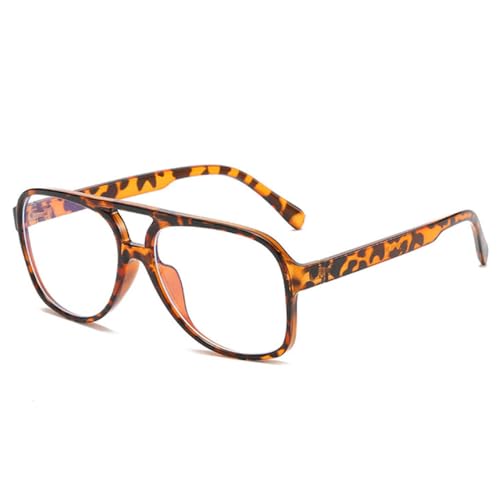 Retro Übergroße Doppelbrücken Herren Sonnenbrille klarer Brillenrahmen Damen Gelb Blau UV400, Leopard Clear, Einheitsgröße von Generisch