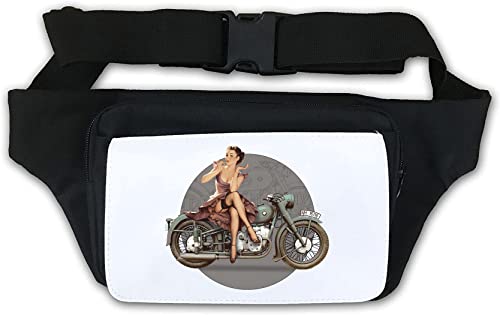 Retro WW2 Motorrad Pin-Up Girl Hüfttasche Bauchtasche Weiß von Generisch
