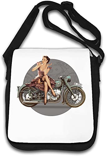 Retro WW2 Motorrad Pin-Up Girl Umhängetasche Weiß von Generisch