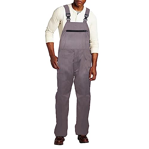 Revers Denim Latzhose für Herren, entspannte Passform, Arbeitskleidung mit verstellbaren Trägern und praktischen Werkzeugtaschen, Smoking, voller Anzug, grau, 5XL von Generisch