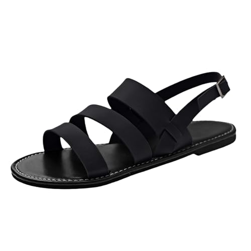 Riemchensandalen, flach, elastischer Riemen, Sport-Sandale mit Schnalle, Wanderschuhe, ausgehöhlter Schuh, offener Zehenbereich, flache Sandale, runde Zehe, Fischmund, leicht, Sommer, Strandschuh für von Generisch