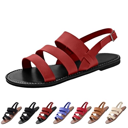 Riemchensandalen, flach, elastischer Riemen, Sport-Sandale mit Schnalle, Wanderschuhe, ausgehöhlter Schuh, offener Zehenbereich, flache Sandale, runde Zehe, Fischmund, leicht, Sommer, Strandschuh für von Generisch