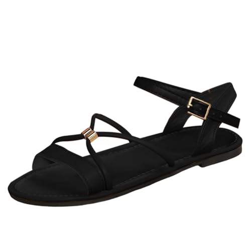 Riemchensandalen für Damen, breite Passform, Schnalle, flache Sandalen, Kreuzriemen, offene Zehen, ausgehöhlter Schuh, elegant, elegante Schuhe, Wanderschuhe, leichter Sommerschuh für Arbeit, Büro von Generisch