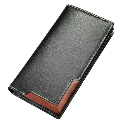 Rindsleder Vintage Geldbörse Echtes Leder Herren Lange Handtasche RFID Funktion Urlaub Geschenke Multifunktionale Business Geldbörse, Schwarz , 7.6in*3.9in*0.78in, 3 von Generisch
