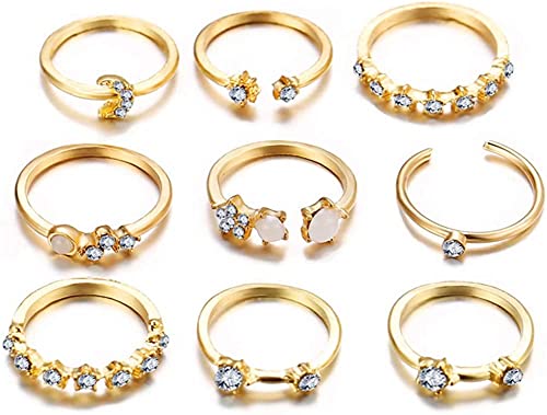 Ring-Set für Damen, freie Größe, 9-teilig, modisch, niedlich, Stern-Mondform, beliebte clevere Behandlung von Generisch