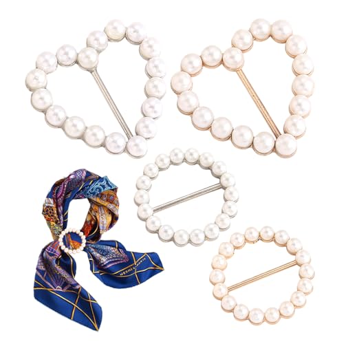 Ringclips, Schalclip,4x Cinch Clip mit Perlen - Tragbarer Metallkrawattenverschlusshalter für Schal, Schal, Kleidung und Pullover von Generisch