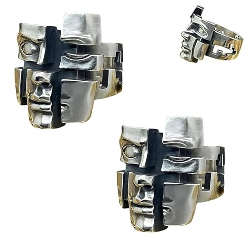 Ringe, Einzigartiger Maskenring mit Persönlichkeit, Verstellbarer Ring, Abstrakte Kunstaccessoires für Frauen und Männer (2pcs) von Generisch