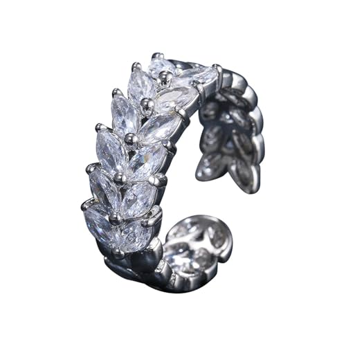 Ringe Ringe gestalteter Damenring, wunderschön gestalteter olivförmiger offener Ring aus Zirkonia, vielseitiger Zeigefingerring, einzigartig und temperamentvoll Ringetui Hochzeit (Silver-c, 0.7cm) von Generisch
