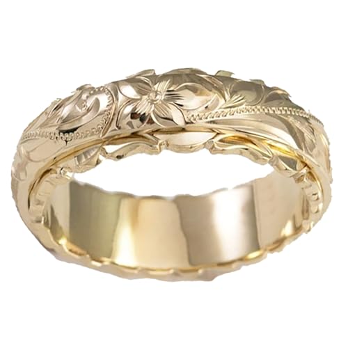 Ringe Set Goldene Rosenringe, Eheringe für Frauen, Blumenringe, gravierte Blumenringe, Größe 5 Chunky Ring Gold (Gold, One Size) von Generisch