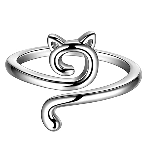 Ringen Schuhe Herren Legierungs-geometrischer Katzen-Ring, der verstellbare Tier-Ring-Verzierung öffnet Kette Ringe Ineinander (Silver, One Size) von Generisch