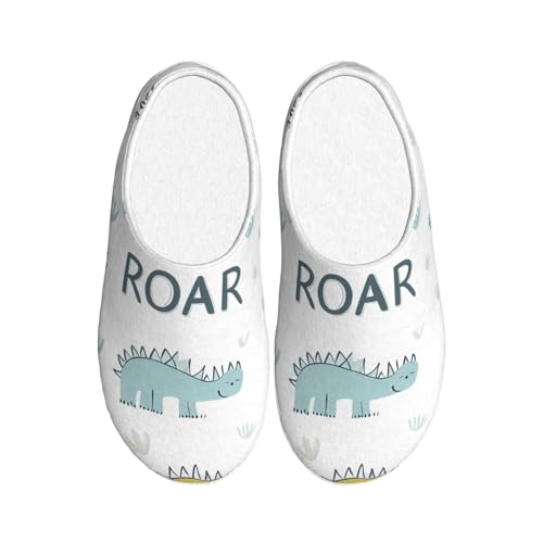 Roar Dino Damen Hausschuhe Flanell Haus Pantoffeln für Herren Niedlich Dinosaurier rutschfeste Warme Winterschuhe für Indoor Outdoor, mehrfarbig, X-Small Men/ Large Women von Generisch