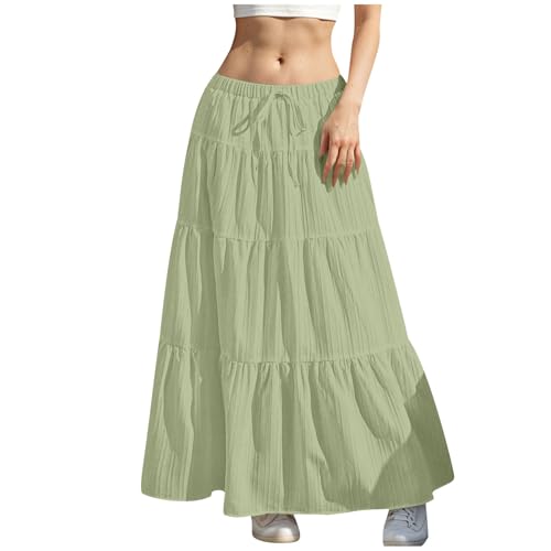 Rock Damen Lang Elegant Röcke Hohe Taille Maxirock mit Kordelzug Einfarbig Sommerrock Casual A-Line Freizeitrock Hochzeit Cocktail Skirt Langrock Faltenrock Strandrock Bohemien von Generisch