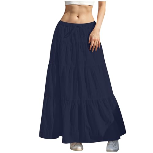 Rock Damen Lang Elegant Röcke Hohe Taille Maxirock mit Kordelzug Einfarbig Sommerrock Casual A-Line Freizeitrock Hochzeit Cocktail Skirt Langrock Faltenrock Strandrock Bohemien von Generisch