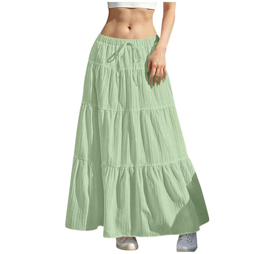 Rock Damen Lang Elegant Röcke Hohe Taille Maxirock mit Kordelzug Einfarbig Sommerrock Casual A-Line Freizeitrock Hochzeit Cocktail Skirt Langrock Faltenrock Strandrock Bohemien von Generisch