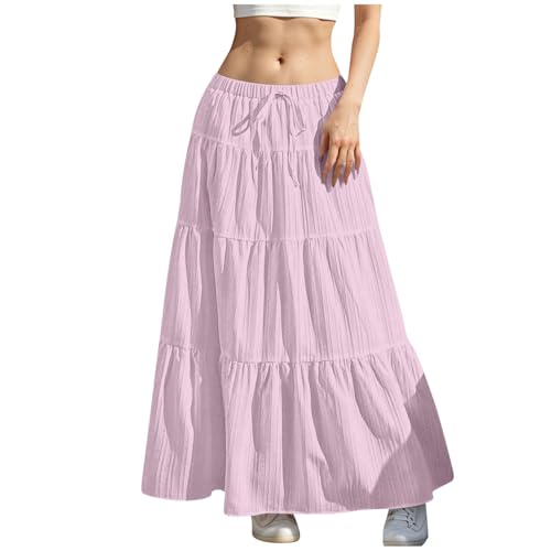 Rock Damen Lang Elegant Röcke Hohe Taille Maxirock mit Kordelzug Einfarbig Sommerrock Casual A-Line Freizeitrock Hochzeit Cocktail Skirt Langrock Faltenrock Strandrock Bohemien von Generisch