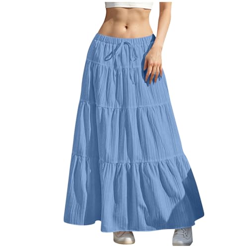 Rock Damen Lang Elegant Röcke Hohe Taille Maxirock mit Kordelzug Einfarbig Sommerrock Casual A-Line Freizeitrock Hochzeit Cocktail Skirt Langrock Faltenrock Strandrock Bohemien von Generisch