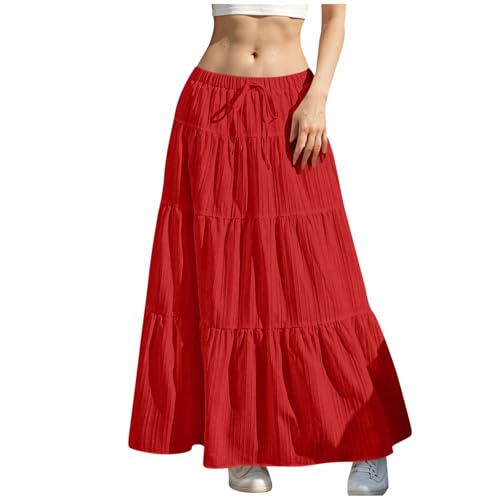 Rock Damen Lang Elegant Röcke Hohe Taille Maxirock mit Kordelzug Einfarbig Sommerrock Casual A-Line Freizeitrock Hochzeit Cocktail Skirt Langrock Faltenrock Strandrock Bohemien von Generisch