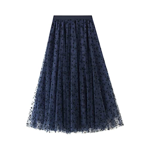 Rock Damen Lang Tüll Festlich Elegant Blumen Tüllrock Damen A Linie mit Schmetterling Muster Röcke Damen Hohe Taille mit Gummizug Midirock Frauen Elegant Plissee Doppellagig Freizeitrock Luftig von Generisch