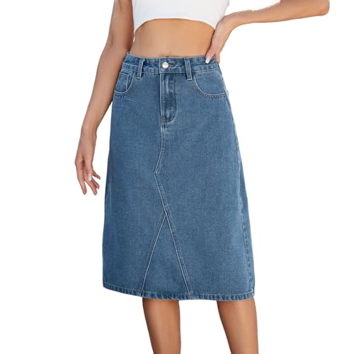 Rock Knielang Damen, Mit Schlitz Midi-Länge Sommerrock Baggy Jeansrock Elegant Freizeitrock Casual Damenrock Rock Knielang Damen, Mit Schlitz Midi-Länge Sommerrock Baggy Jeansrock Elegant Freizeitrock Casual Damenrock von Generisch