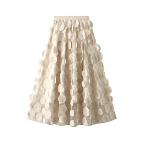 Rock Lang Beige, TüLlrock Damen 3D Polka Dot Lang Rock - TüLlrock A Linie Faltenrock Mesh Flowy Einfarbig Karneval Unterrock Sommerrock Vintage TüTü TüLl Rock Pliseerock von Generisch