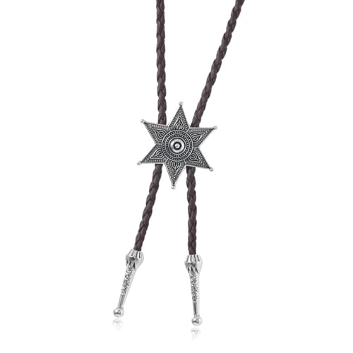 Rodeos Bolotie mit Metall-Hexagramm-Stern-Anhänger, geflochtene Lederschnur, verstellbare Kette, Krawatte, Westernschmuck, Length 100cm, Metall von Generisch