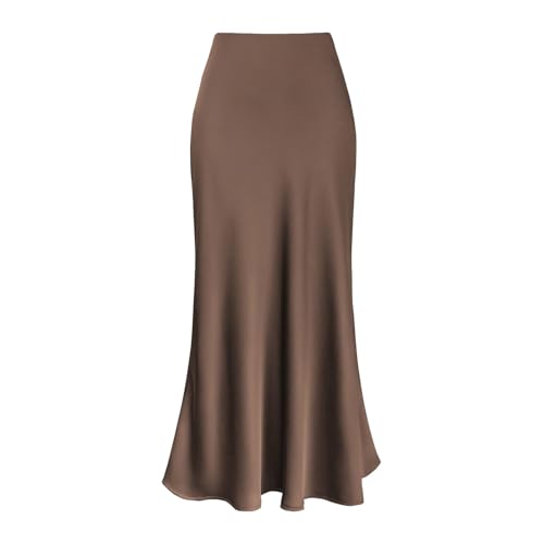 Röcke Damen Midi-Länge Elegant Röck Hohe Taille Damen Satin Röcke Midirock Versteckter Gummizug in der Taille Einfarbig Satinrock. von Generisch