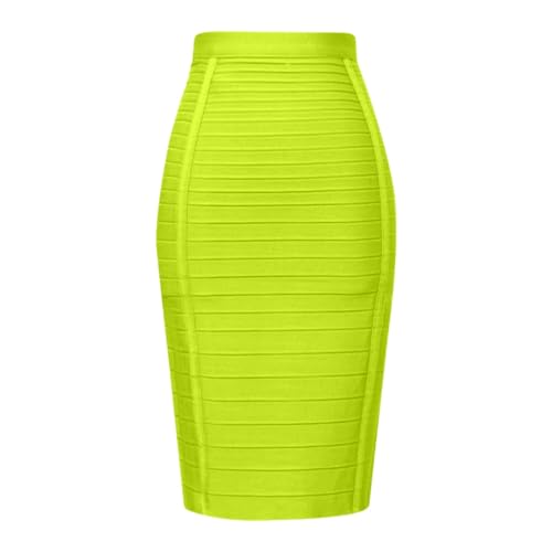 Röcke Neon Knielanger, gestreifter Bandage-Bleistiftrock für Damen mit hoher Taille Chiffon Mini (Light Green, XS) von Generisch