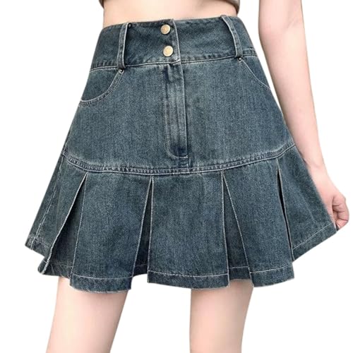Röcke Party Jeans Hosenrock Damen Sommer High Waist Hosenrock Asymmetrische Culotte Shorts Mode Casual Jeansrock Mit Kurzer Hose A Linie Knopf Culottes Hose Elegant Mit Perlen (Blue, M) von Generisch