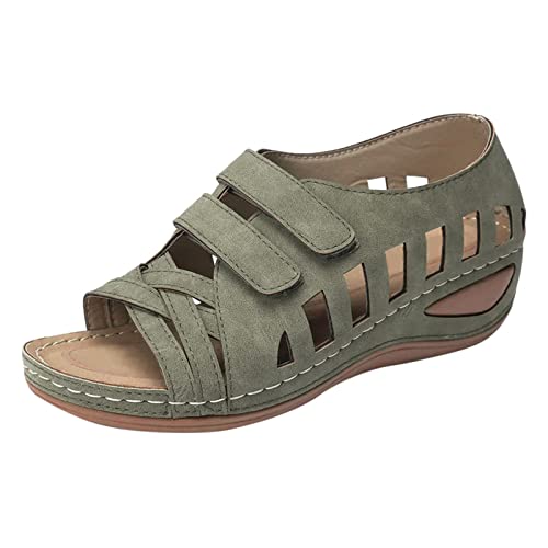 Römersandalen Damen Flach, Sommerschuhe Damen Elegant Pu-Leder Keilsandalen Open Toe Atmungsaktiv Sandaletten Vintage Hohl Strandsandalen Rutschfest Bequeme Orthopädische Schuhe Walkingschuhe von Generisch