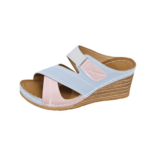 Römersandalen Damen Keilabsatz,Sommer Keilabsatz Elegante Slipper Outdoor Sandalen Modisch Klobige Schuhe Verschleißfest Freizeitschuhe Open Toe Atmungsaktiv Walkingschuhe Colorblock Arbeitsschuhe von Generisch