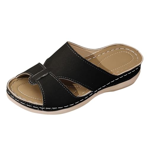 Römersandalen für Damen, Sommersandalen, Keilabsatz, offener Zehenbereich, flache Sandalen, Fischmaul, Slingback-Sandalen, große Größe, Sommer, Strand, bequem, leicht, Wanderschuhe für drinnen und von Generisch