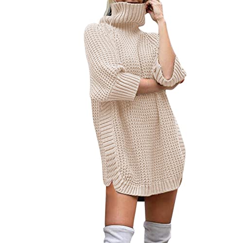 Rollkragenpullover Creme Damen Herbst Sweater Sweatshirt Elegant Langarm Damen Strickpullover Feinstrick Geschnittene Pullover Rollkragen Oberteil Pulli Winterpullover Strickpulli Damen Pullover von Generisch
