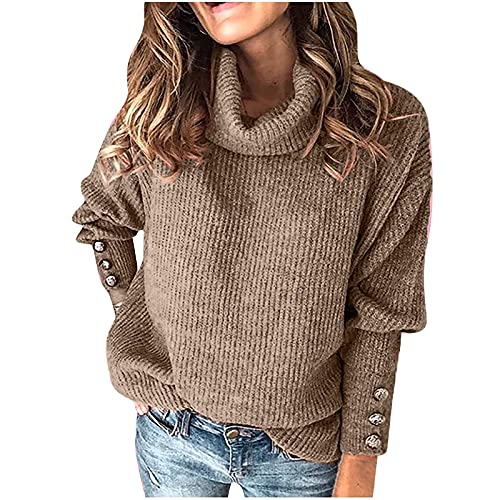 Rollkragenpullover Damen Oversize Strickpullover Große Größen Pullover Langarm Sweatshirt Strickpulli Einfarbig Winterpullover Freizeit Grobstrickpullover Sweater Locker Pulli Teenager Mädchen von Generisch