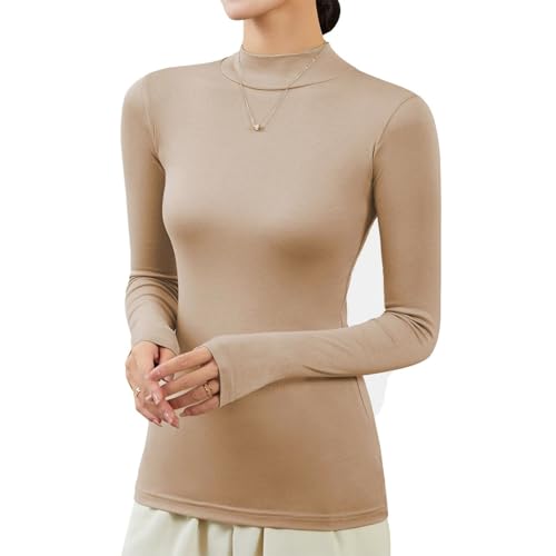 Rollkragenpullover Damen Rollkragenshirt Langarmshirt Damen Enges Thermo-Oberteil Slim Fit Basic Oberteile Stehkragen Rollkragenpullover Unterhemd Rollkragenshirt Compatible with Motorradsachen Damen von Generisch